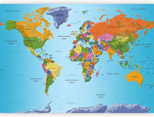 artgeist Wall Mural World Map 193x138 in - XXL Peel and Stick Self-Adhesive Wallpaper Removable Large Sticker Foil Wall Decor Print Picture Image Design Map of The World k-A-0095-a-a