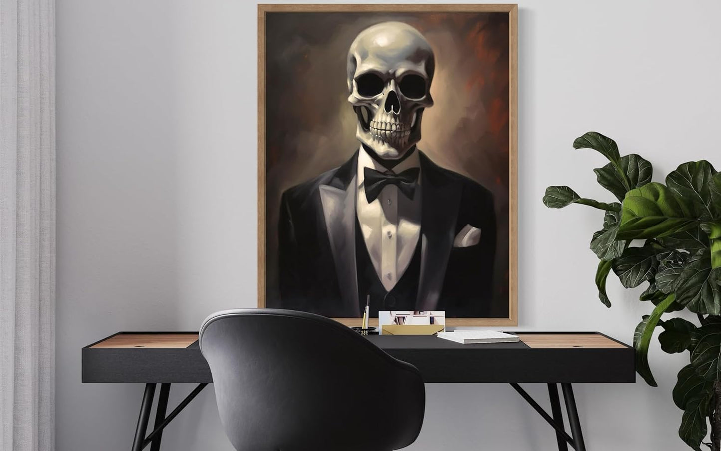 Skull Portrait Poster Art Print, Halloween Scary Vintage Wall Art Academia Spooky Painting Decoration for Horror Prints, Gothic Posters Bedroom Decor 89 (Skull Portrait, 16 x 20 inches, Wood Frame)