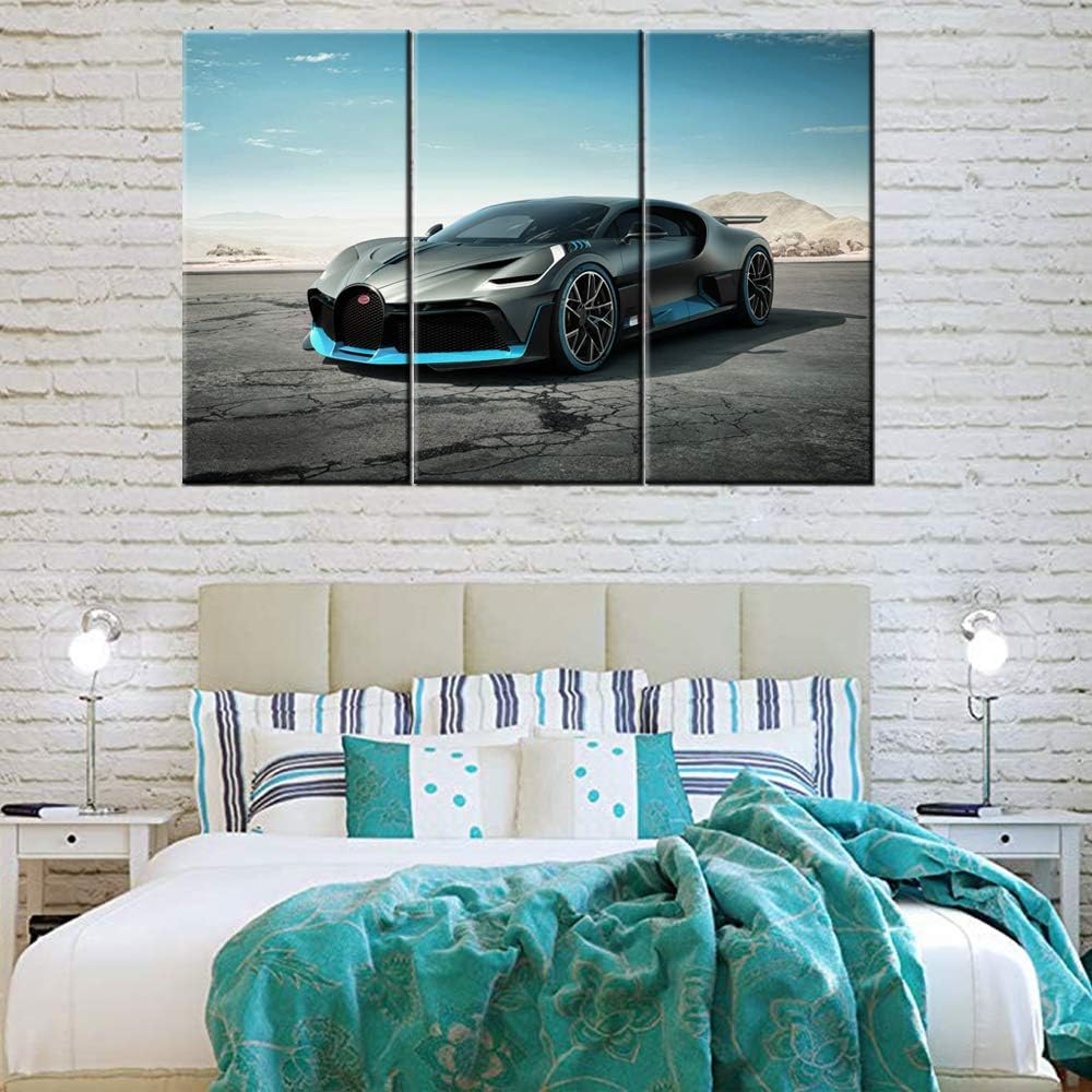 TUMOVO Bugatti Vision Gran Turismo Hypercar Super Car Canvas Print Wall Art Picture Canvas Prints with Frame Home Decor for Livingroom Ready to Hang 40 x 20inch x 3 Panels