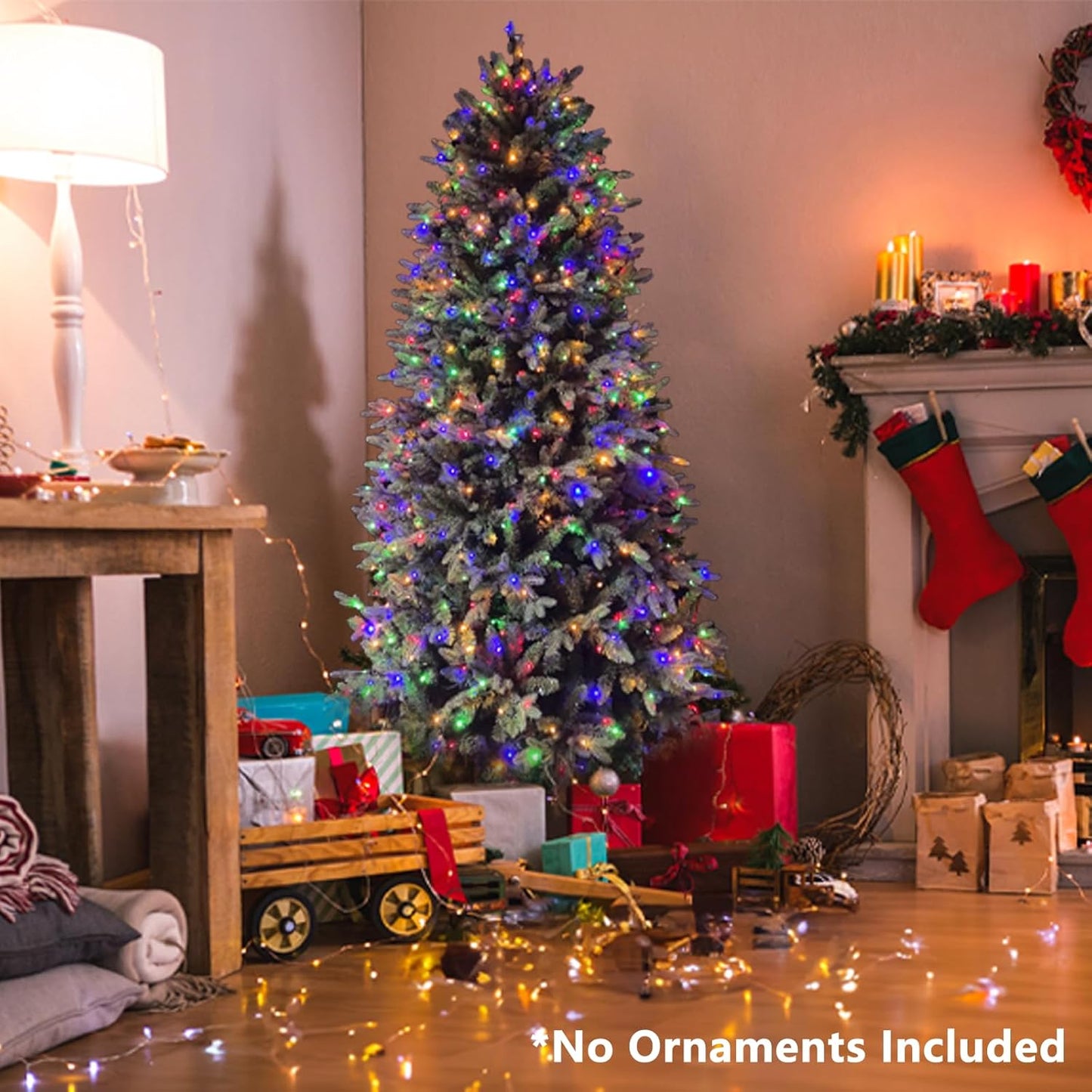 7.5ft Pre-lit Artificial Christmas Tree with 798 Warm White & Multi-Color LED Lights, 1900 Branch Tips, 3-Minute Quick Power Connect Pencil Xmas Tree for Holiday Decoration Home and Party