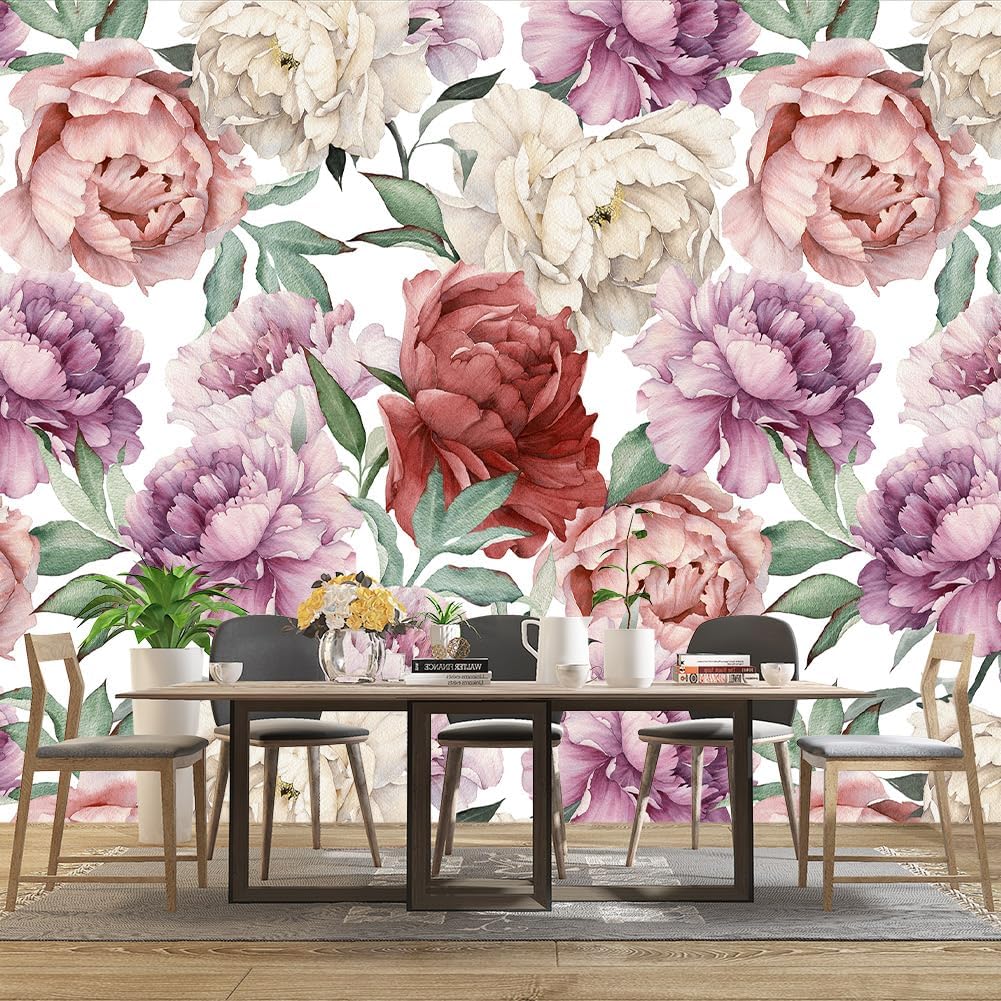 Pink Peony Flowers Mural Bedroom Peony Floral Wallpaper Room Decor Living Room tv Background Large Wall Mural - 160"x108" (Not Peel and Stick)