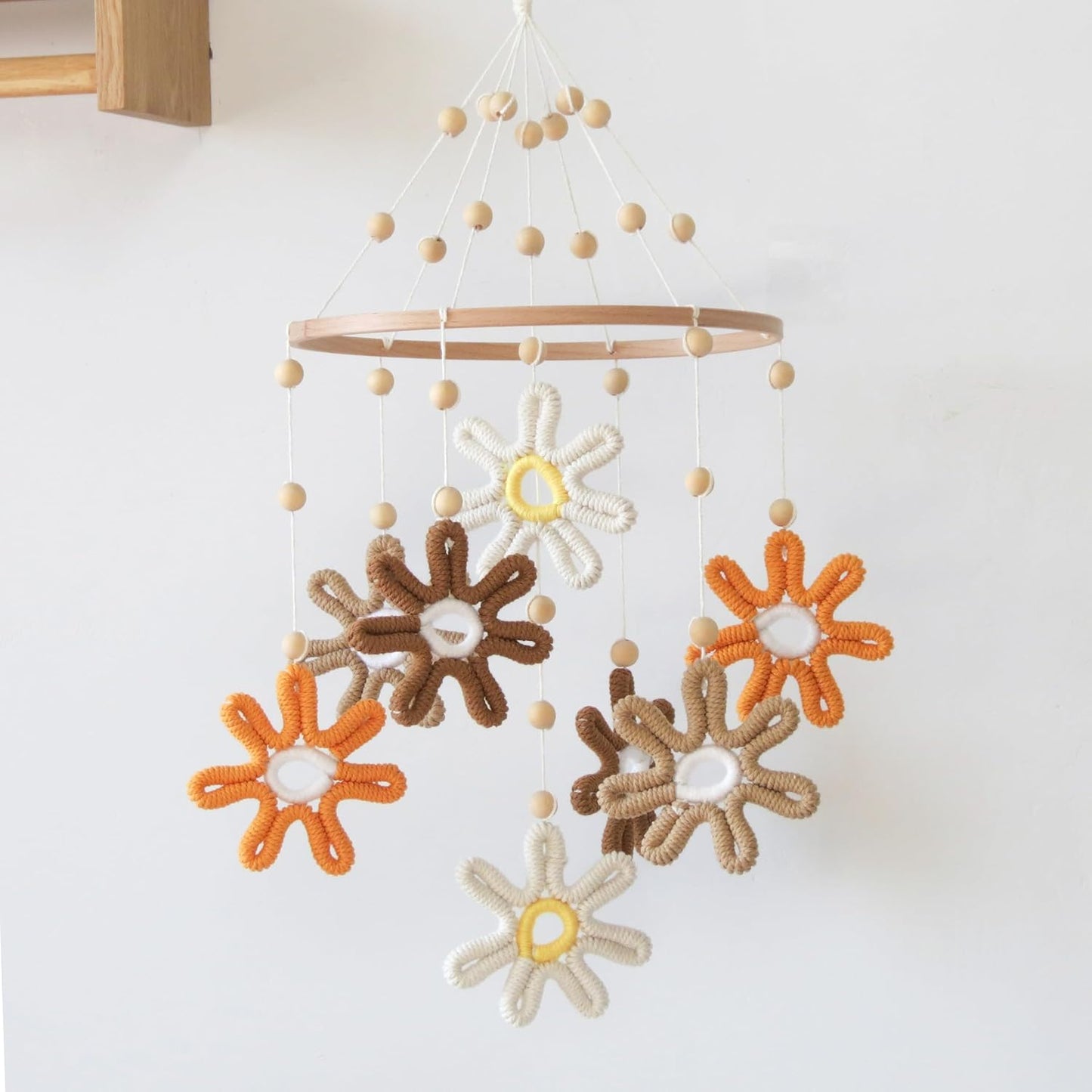 Woven Daisy Crib Mobile for Girls Boys, Daisy Mobile for Crib Boho Baby Mobile Daisy Flower Mobile for Crib Girl