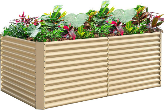 Land Guard 6x3x3ft Rectangular Galvanized Raised Garden Beds, Large-Capacity Metal Planter Box Outdoor, Durable Deep Raised Garden Bed 3ft Tall, Raised Beds for Gardening Vegetables, Cream Yellow