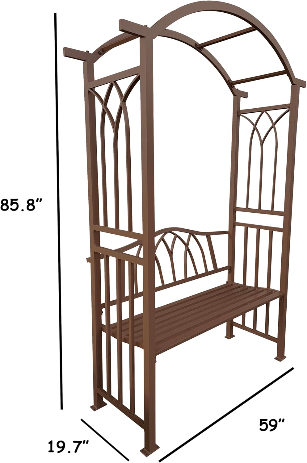Brown Aluminum Garden Arbor Arch with 2-Seater Bench
