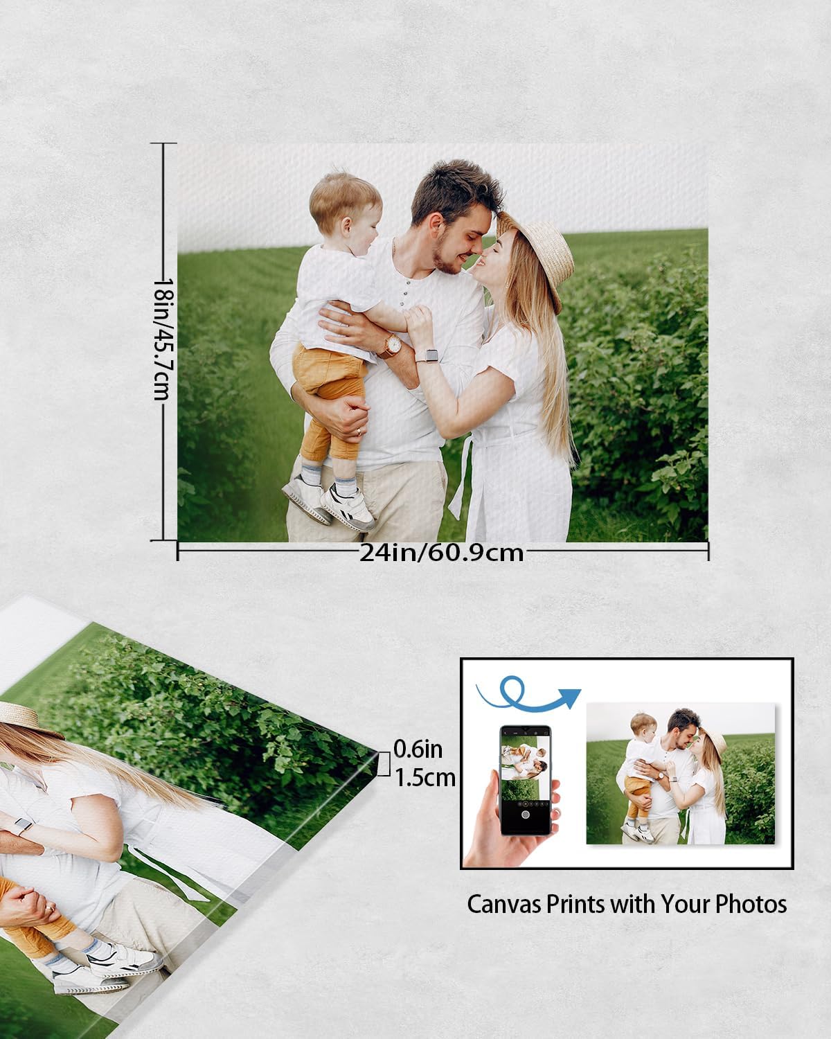 Personalized Custom Canvas Wall Art, Custom Canvas Prints with Your Photos for Living Room, Bedroom, Wedding Pet Baby Family Photo Framed Wall Art, Customized Photo Gift for Family，Friend，Lover，Pet