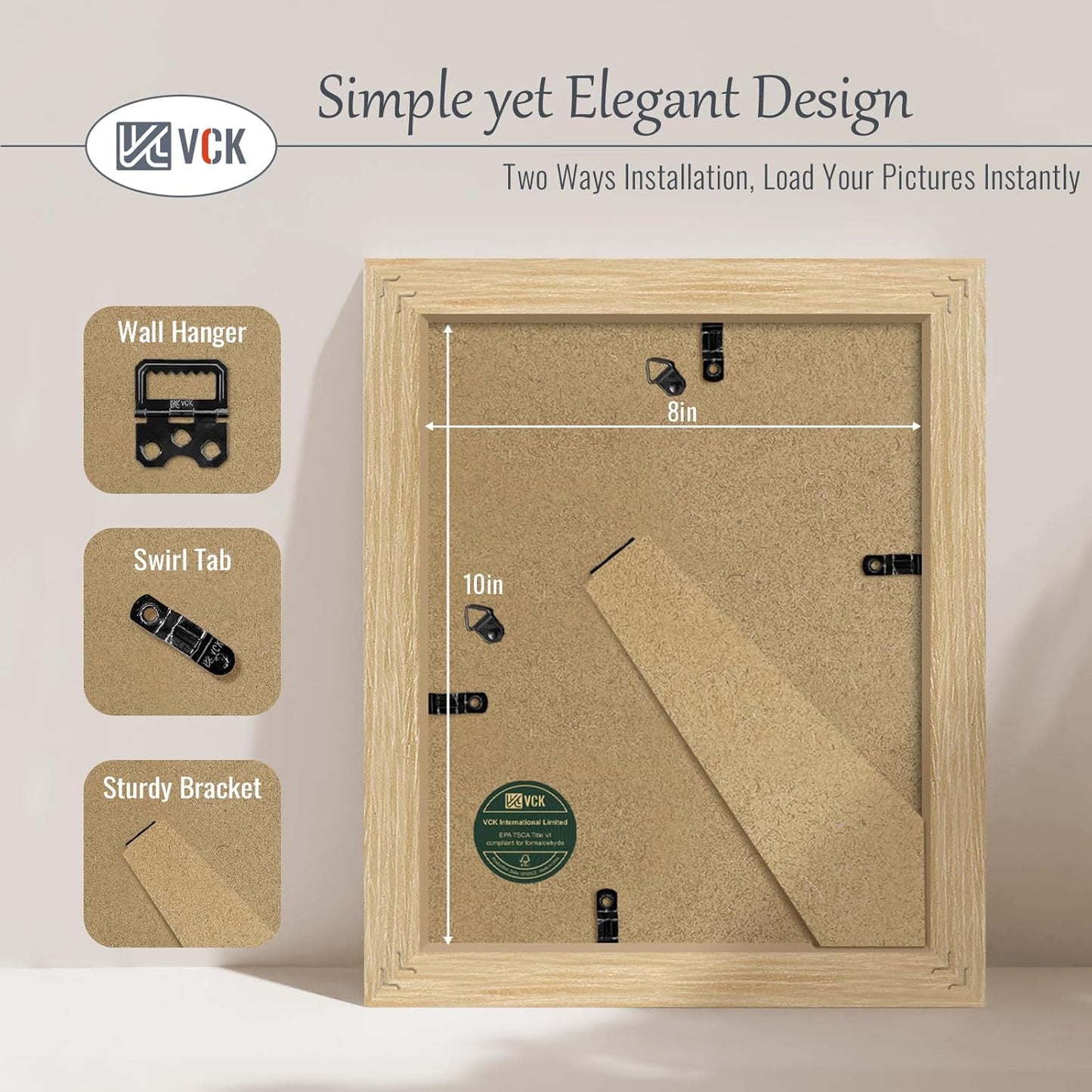 VCK 8x10 Oak Wood Frame for Picture, Natural Solid Wood Photo Frames 3 Pack, Wall Gallery Frame