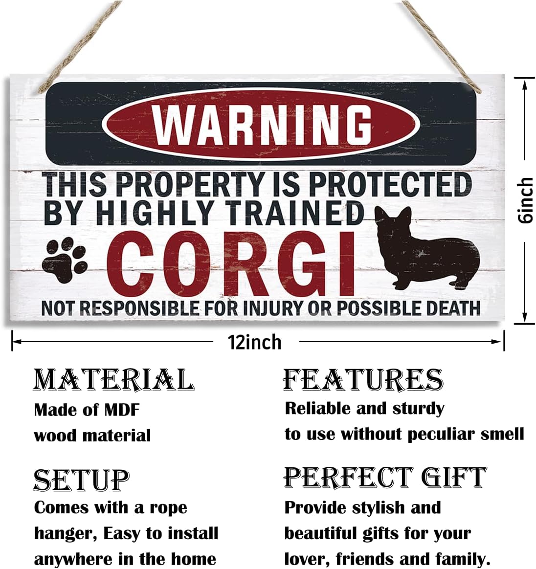 Funny Warning Sign - The Property is Protected By Highly Trained Corgi - Decorative Wood Hanging Plaque, Wall Decor, Owner Home Decor, Door Gate Hanger, Front Porch Sign