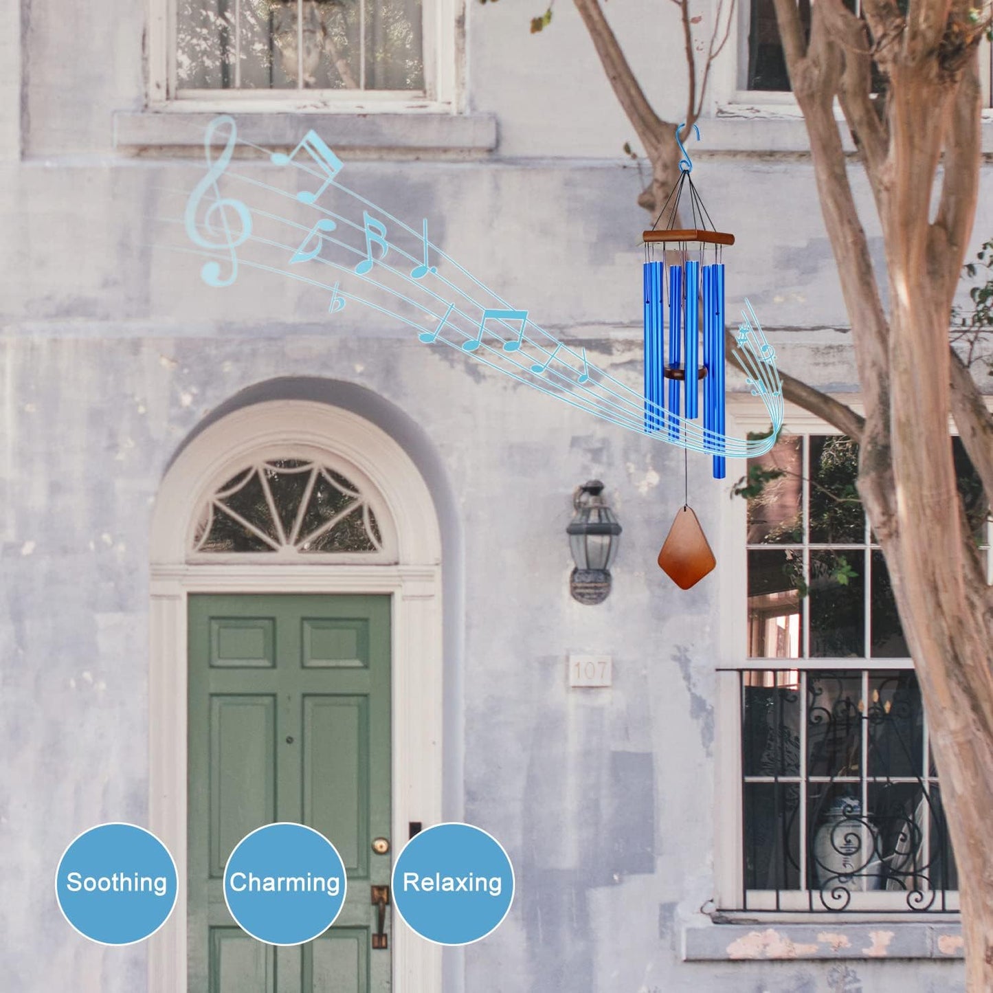 Wind Chimes for Outside, Windchime Outdoor with 6 Tuned Tubes, Elegant Chime for Garden Patio Decoration, Blue