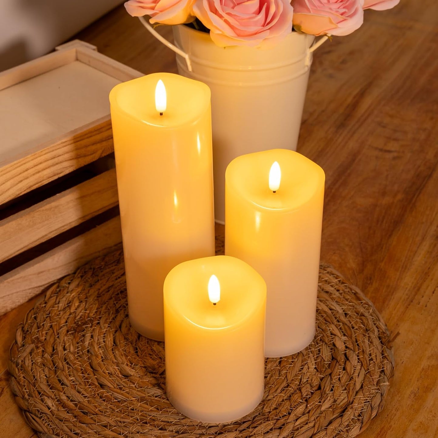 Outdoor Flameless Candles with Remote Timer - Waterproof Realistic Flickering LED Pillar Electric Battery Operated Fake Candle for Holiday Home Wedding Fireplace Decor - Ivory White 3 Pack (4”6”8”)