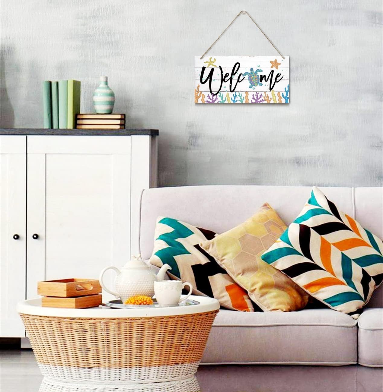 Welcome Decor Sign, Hanging Wood Sign Home Decorative, Printed Wood Wall Art Sign, Ocean Style Welcome Sign, Porch Decor, Farmhouse Front Door Wall Art Sign, Beach House Home Decor Sign 12 * 6inch