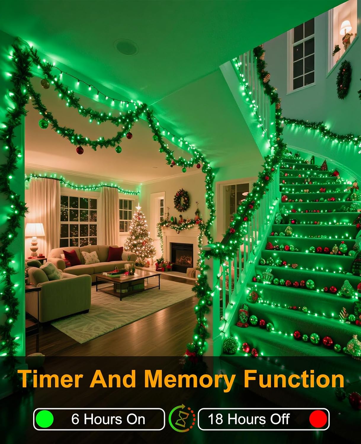 Christmas Lights Outdoor, 80FT 240 LED Christmas Tree Lights, Waterproof & 8 Modes & Timer, Connectable Green Wire String Light for Indoor Home Garden Xmas Party Holiday Decorations, Green