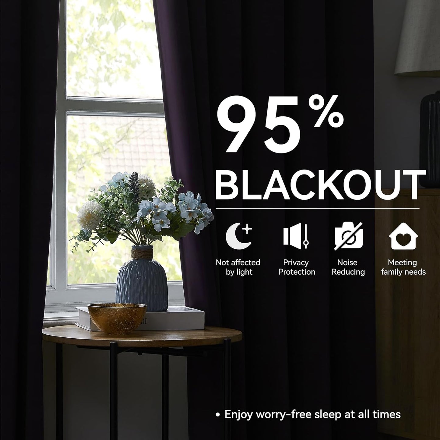 KangBang Royal Purple Pleated Long Curtain Drapes 120 Inches Long, Blackout Thermal Insulated Fashion Drapes for Living Room Sliding Door, Solid Modern Lush Decor, W40xL120,2 Panels