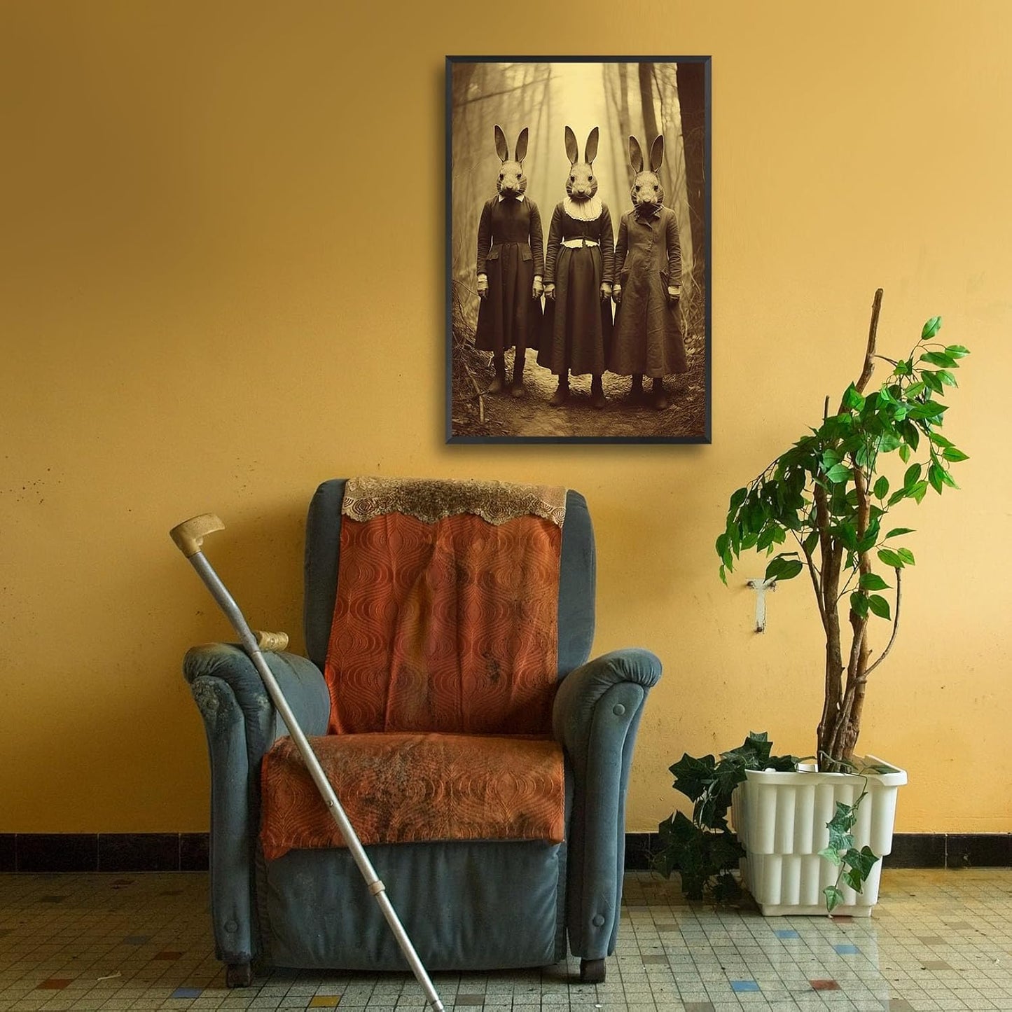 Vintage Halloween Wall Decor Rabbit Cult of the Occult Forest Canvas Wall Art Poster Gothic Dark Academia Decorations Room Creepy Print Spooky Pictures 24X36inch Aluminum Framed