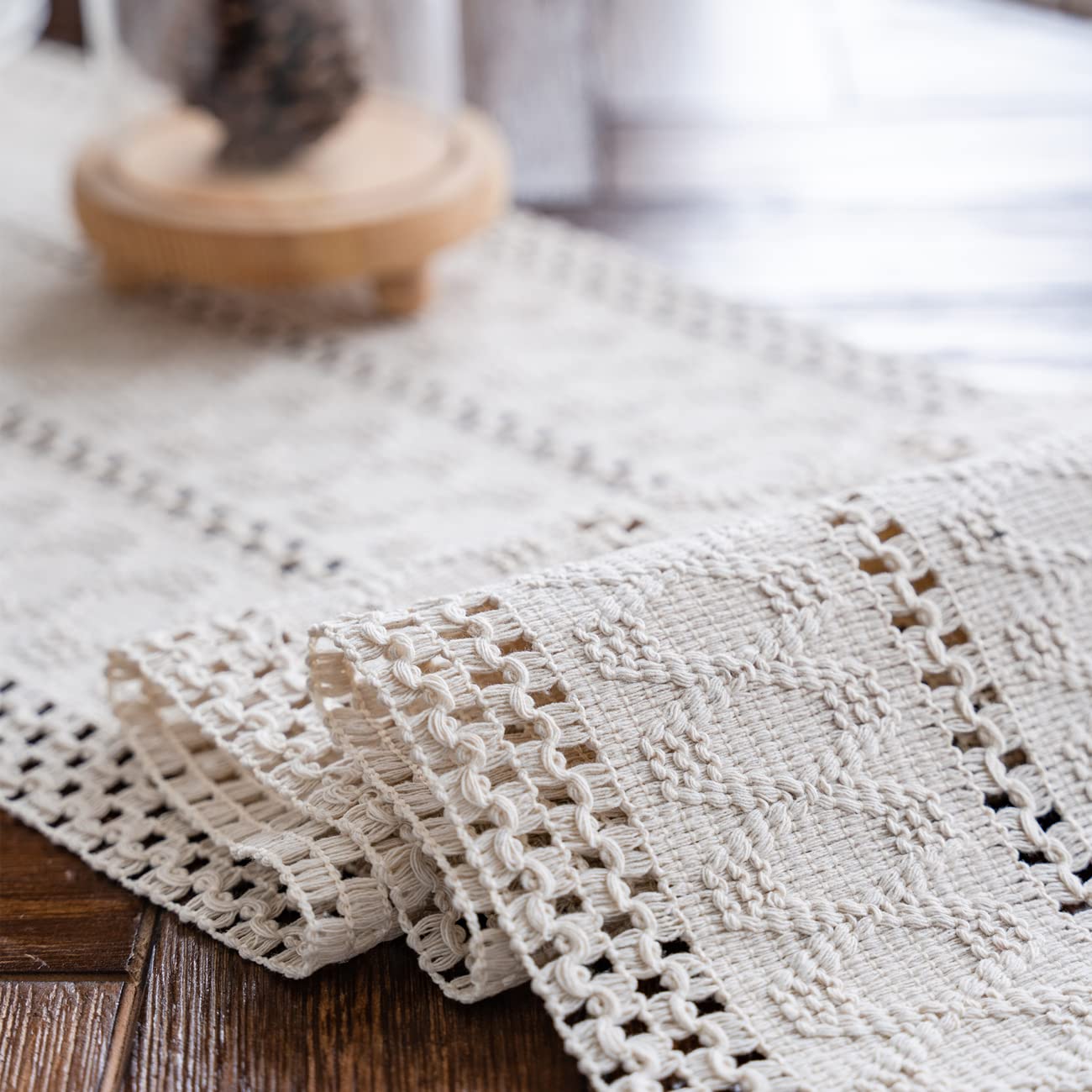 Alynsehom Boho Macrame Table Runner – Hand Woven Cotton, Cream Beige Tassels – Rustic Farmhouse Decor for Dining/Kitchen Table – Available in 6 Sizes!