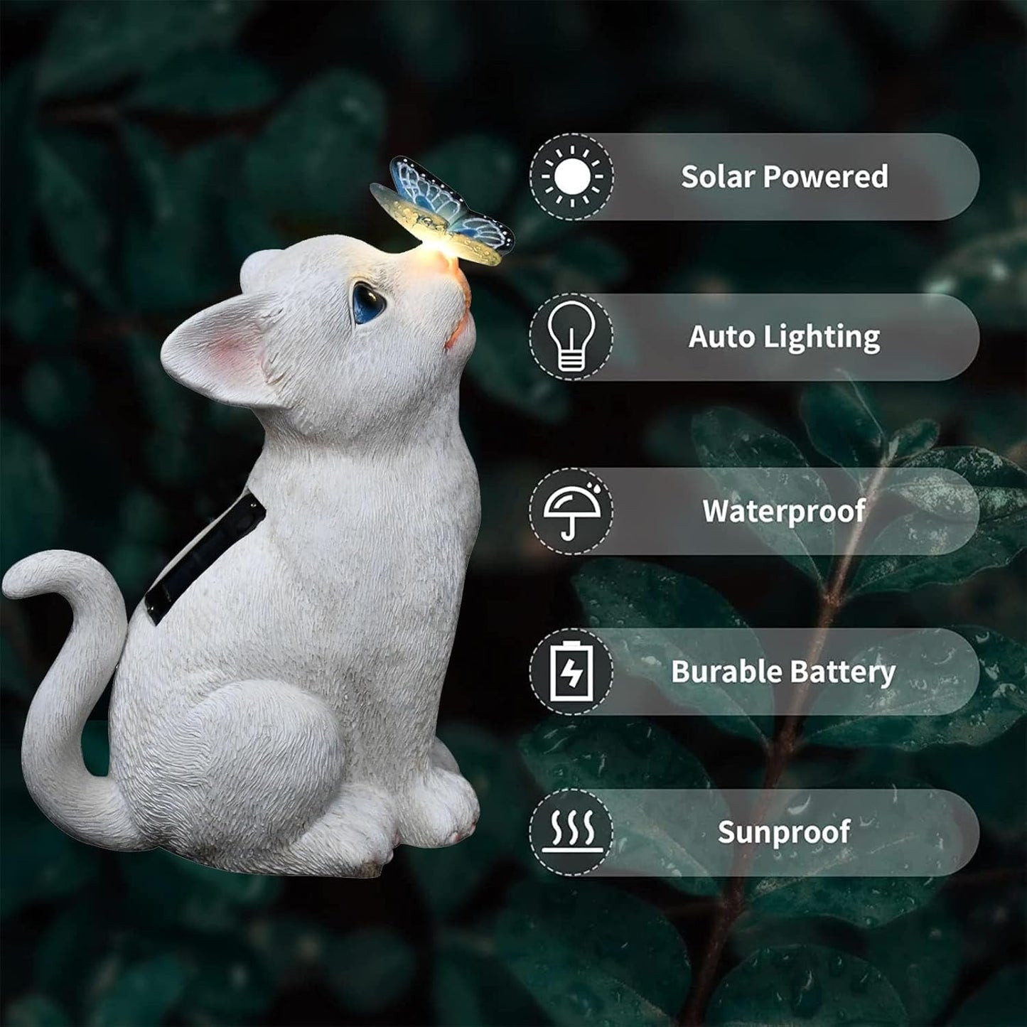 Cat Garden Figurines Outdoor Decor Solar Statue with LED Lights for Patio Lawn Yard Art Decoration Housewarming Garden Gift