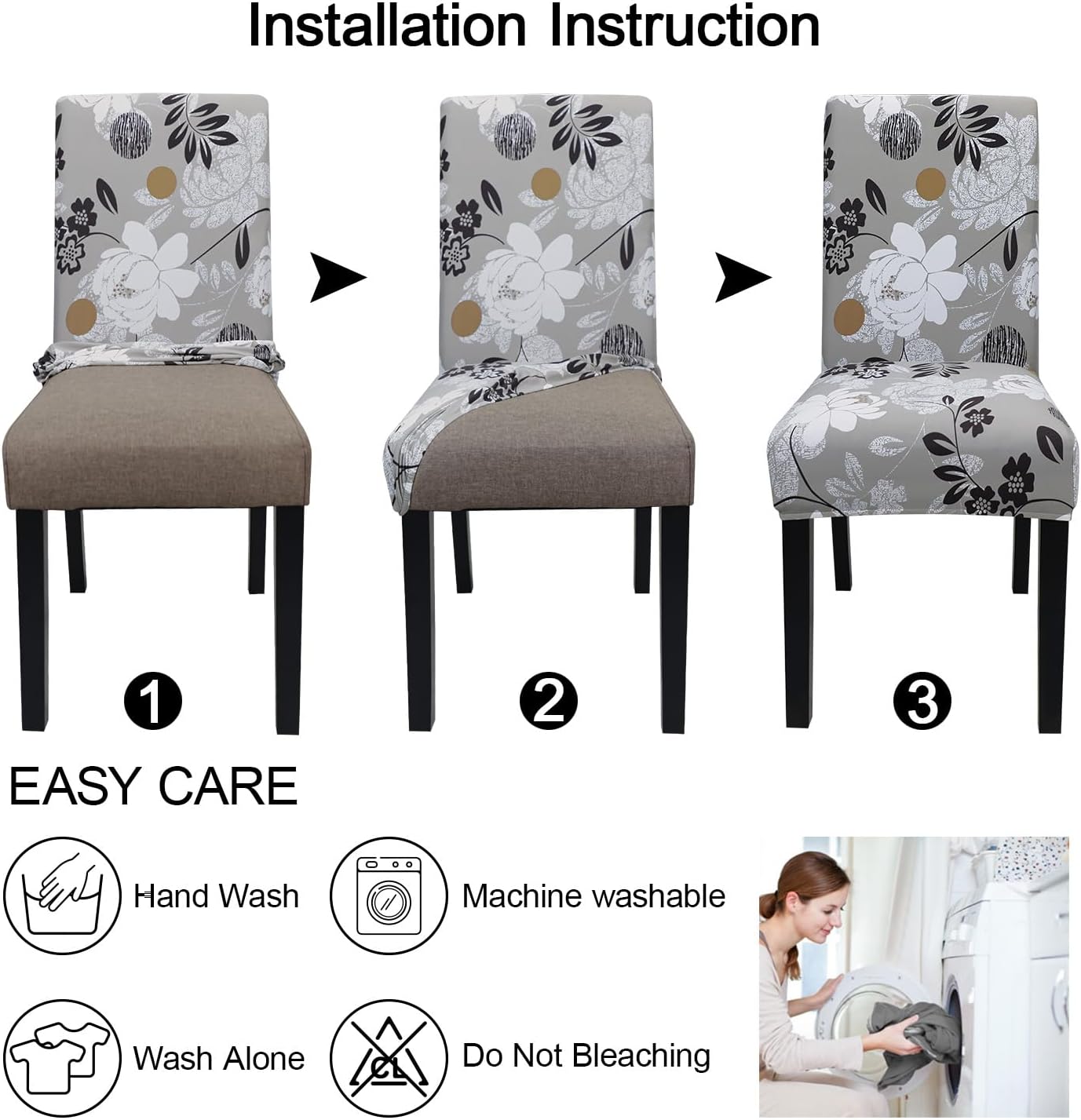 JQinHome Chair Covers for Dining Room Set of 6, High Stretch Removable Washable Parsons Chair Slipcover for Home Party Hotel Wedding Ceremony (Flower,6PCS)