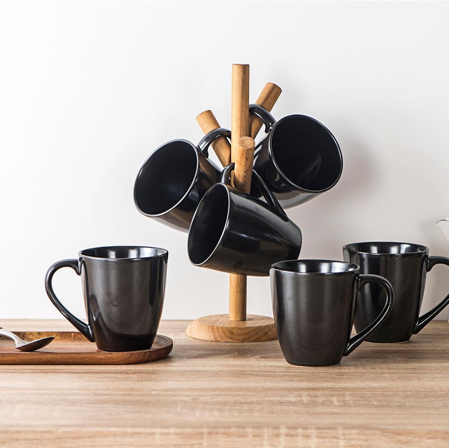 vicrays Coffee Mug Set, 12 Ounce, Ceramic Mug for Men, Women, Unique Glazed Mugs with Handle for Coffee, Tea, Milk, Cocoa, Cereal - Set of 6 Black