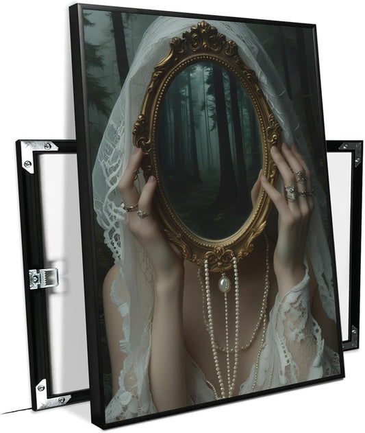 Mirror face covering dark art poster print melancholy gothic painting vintage feminine print victorian style decoration antique art8x12in Metal blackFramed