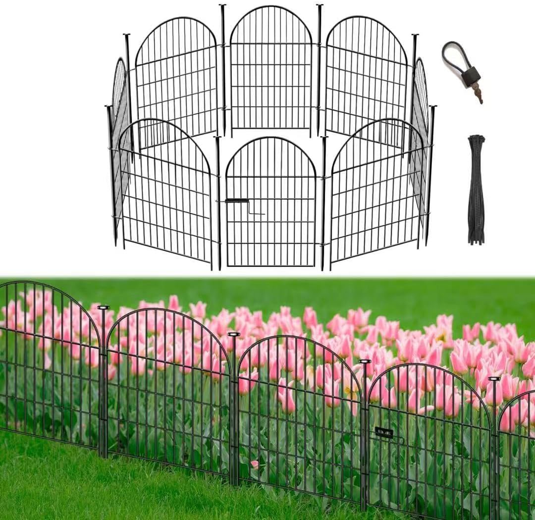 Tall Garden Fence with Gate 40 in(H)x17.5 Ft(L), 8 Panels Fence for Dogs Outside, No Dig Animal Barrier Garden Fencing,Rustproof Metal Wire Temporary Rabbit Dog Fences for Yard Patio Outdoor