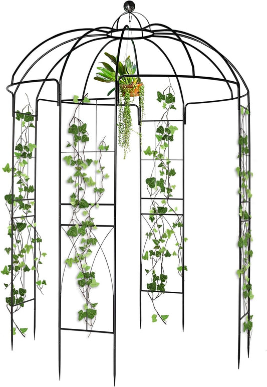 Outvita Garden Arch Arbor, Heavy Duty Metal Pergola Pavilion Trellis Birdcage Gazebo French Style 9ftx6.8ft Plants Support Use for Outdoor Climbing Plants Patio Decoration Wedding Arches Ceremony