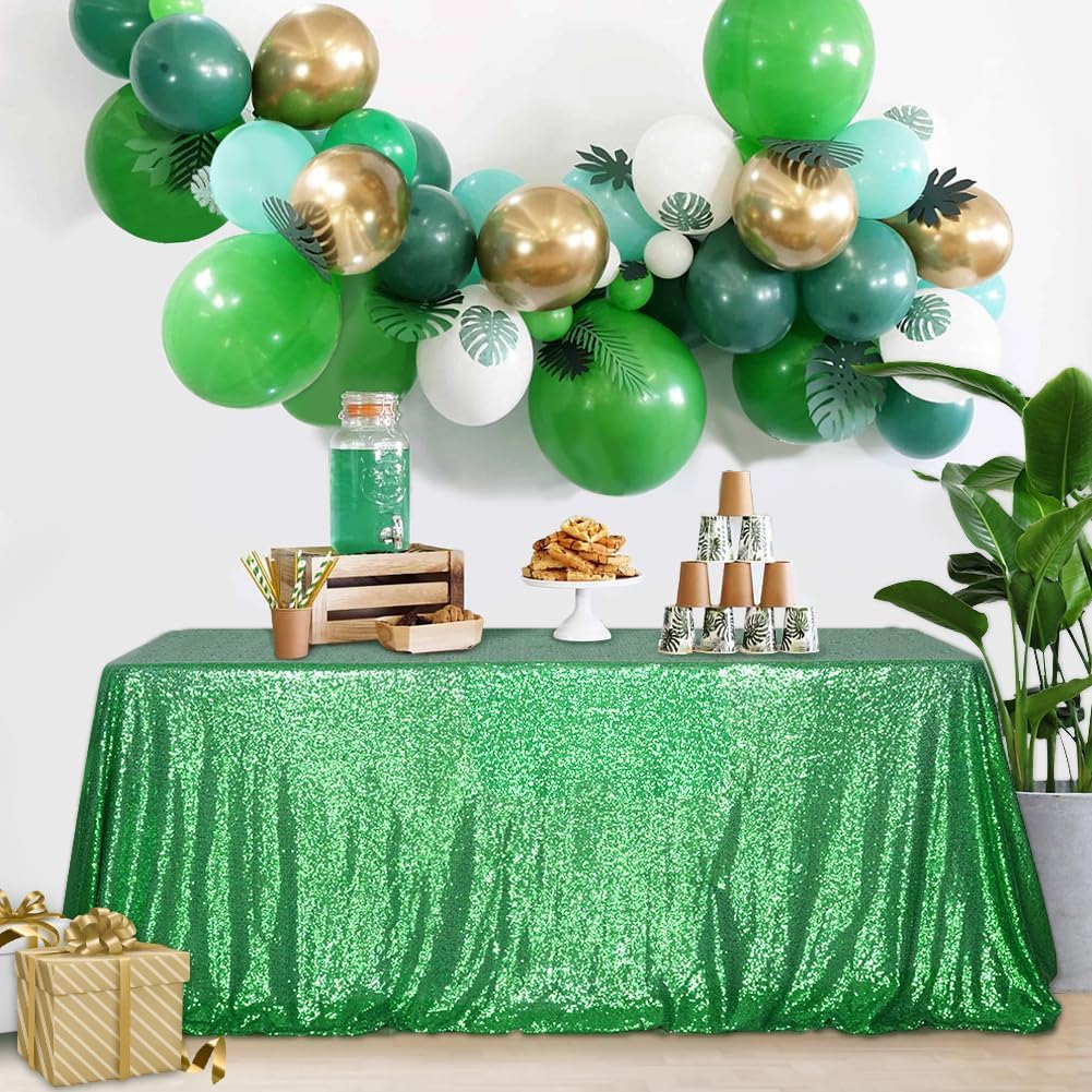 SquarePie Sequin Tablecloth 90 x 132 Inch Green Sparkly Table Cloth for Wedding Party Decoration