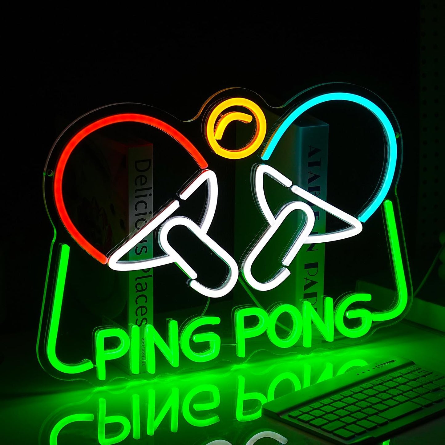 Ping Pong Neon Sign Table Tennis LED Light Up Sign for Wall Decor 16.5*11.4 In USB Dimmable Ping Pong Neon Light for Gymnasium Game Room Bedroom Gift for Table Tennis Enthusiasts(Multicolored)