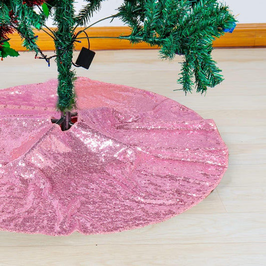 Partisout Sequin Christmas Tree Skirt - Glitter Cotton Colorful for Halloween (24 Inch, Fuchsia Pink)