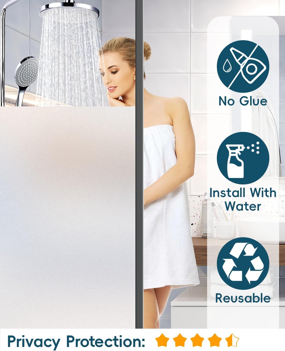 Frosted Glass Window Privacy Film Decorative with Tools, 2 Way Frosting Privacy Film for Glass Windows, Static Cling Tint for Home Anti-UV, 29.5" by 157.4"