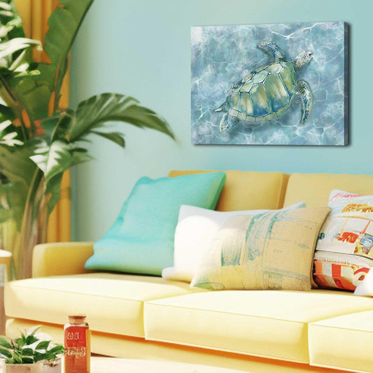 XIANSHOU Bathroom Pictures Wall Decor Blue Sea Turtle Wall Art Funny Animal Paintings Posters for Room Aesthetic Kitchen Dining Room Office Home Decor 12x15 Inch