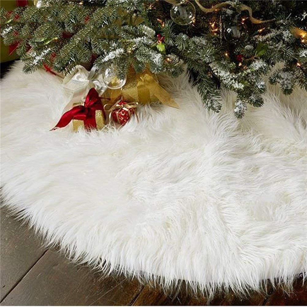 AISENO 72 Inch White Faux Fur Christmas Tree Skirt, Luxury Plush Tree Base Cover for Holiday Party and Home Christmas Decor