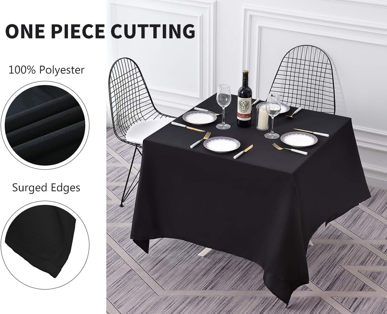 Surmente Square Tablecloth for Square or Round Tables 100% Polyester 70x70 Inch Table Cloth for Weddings, Banquets, or Restaurants (Black)