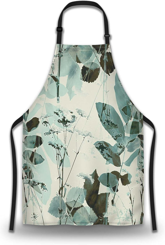 Kitchen Aprons for Women Watercolor Leaves Mans Chef Apron for Cooking Restaurant BBQ Painting Crafting Gardening 27” (W) x 31” (H), Waterproof Apron