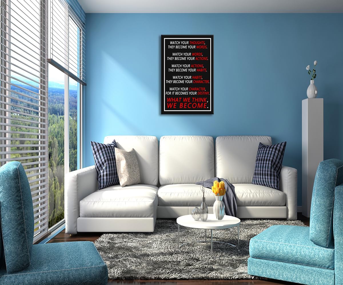 Motivational Canvas Wall Art Inspirational Poster for Office Watch Your Thoughts Inspiring Canvas Prints Artwork for Home Wall Decor Modern Painting Stretched and Framed Ready to Hang [24''Wx 36''H]