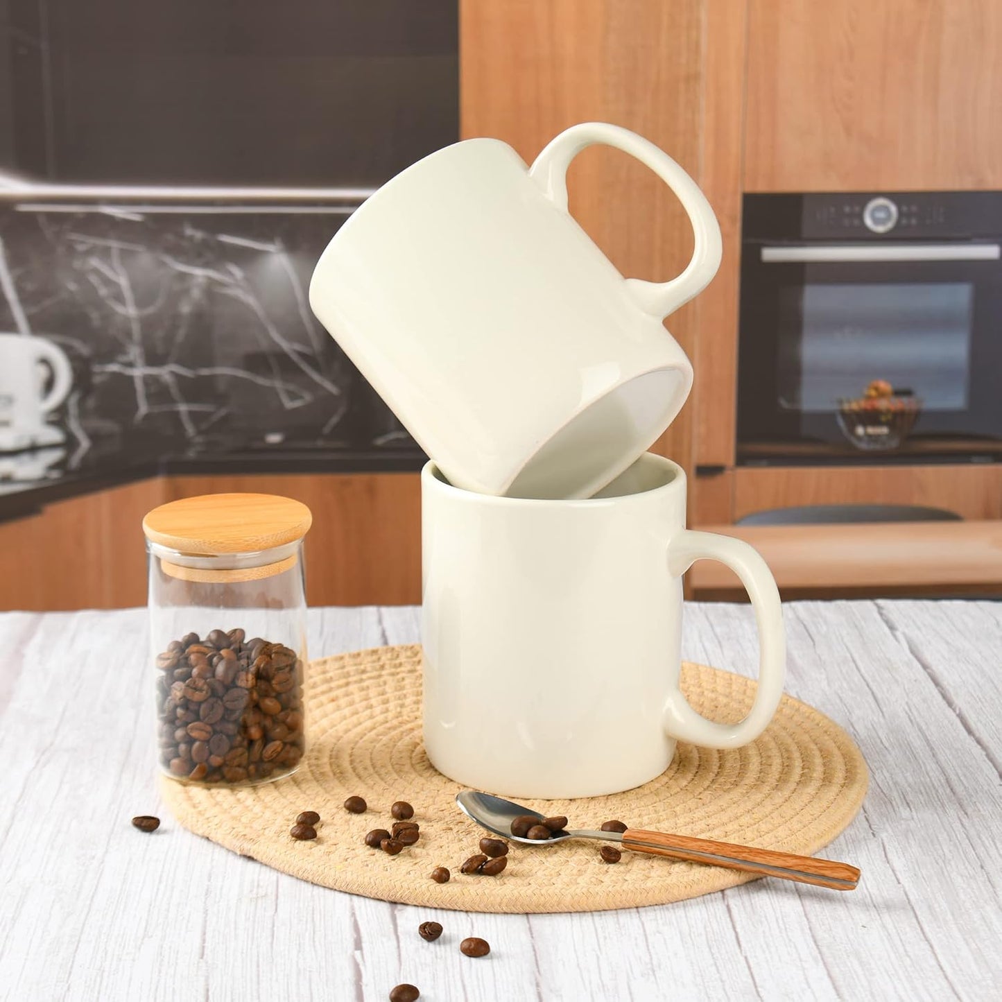 30oz Super Large Ceramic Coffee Mugs Large Handles Set of 2 (Cream)