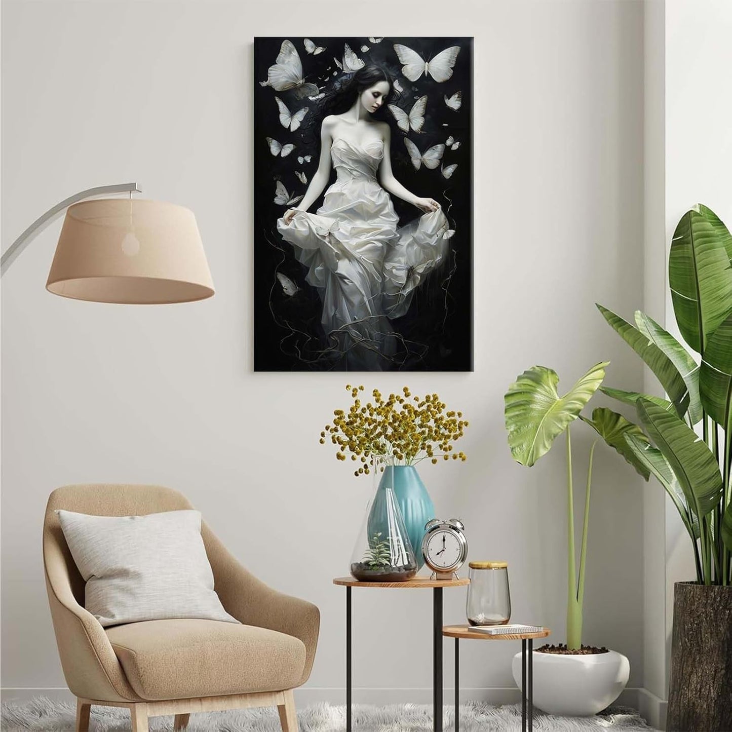 JFHCQJPK Vintage Gothic Feminine Canvas Wall Art Print Butterfly Poster Moody Preppy Wall Art Dark College Decor for Home Bedroom20x30in Frameless