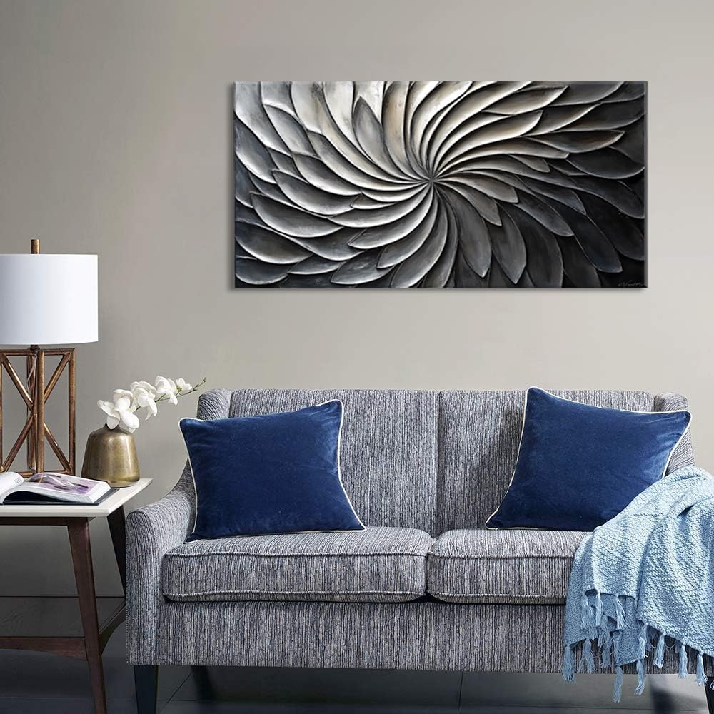 LASMOND Abstract Black and White Wall Art for Living Room Modern Canvas Print Painting Lines Flower Floral Large Artwork Bedroom Home Office Wall Décor (40x20 Inches)