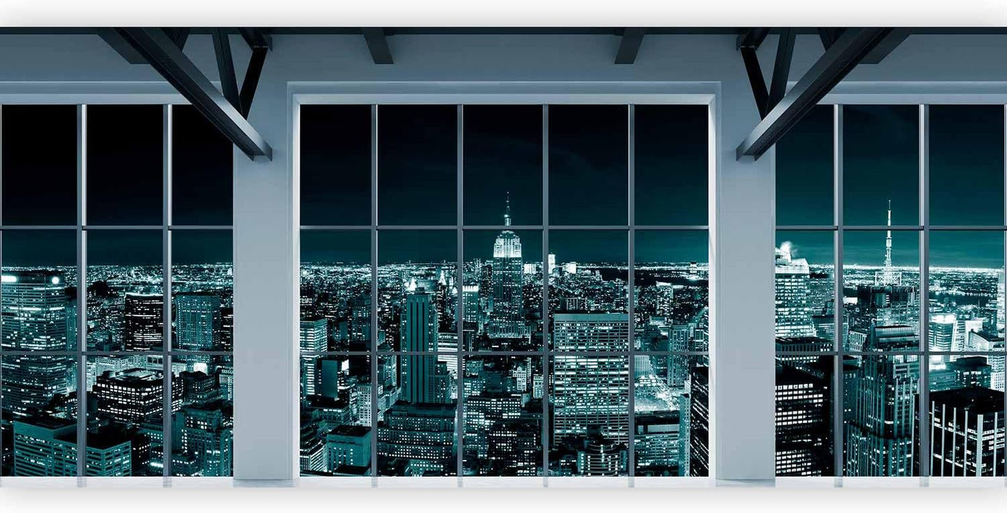 artgeist Wall Mural Peel and Stick New York City 212x98 in - XXL Self-Adhesive Corner Wallpaper Removable Large Sticker Foil Angle Wallpaper Wall Decor Night Window View Skyline c-A-0074-a-f