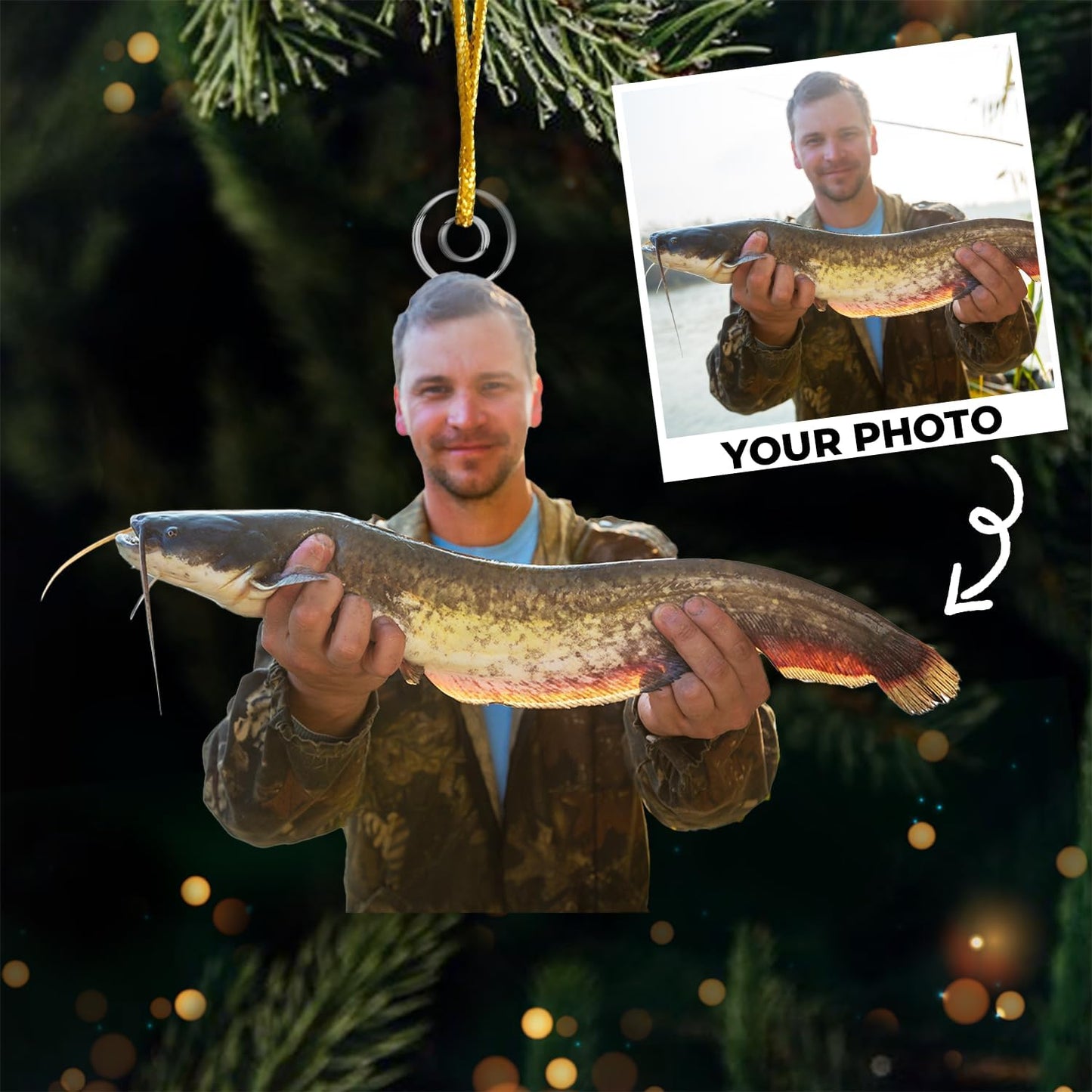 DOPTIKA Personalized 2D Fishing Ornaments for Christmas Tree, Personalized Photo Ornaments for Fish Lovers, Fishing Gifts for Fisherman, Fisherman Ornament Gifts for Dad Brother Husband