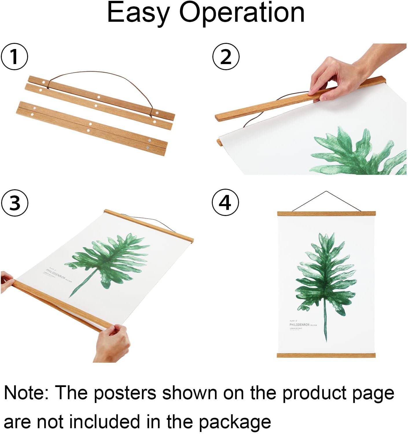 FALAMON Magnetic Poster Hanger Frame, 56x24 56x32 56x40 Teak Wood Magnet Poster Frame for Posters, Prints, Photos, Pictures, Maps, Scrolls, and Canvas Artwork