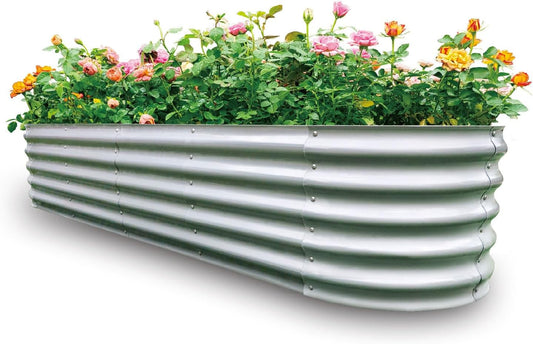 Gardmax Galvanized Raised Garden Bed, Lightweight Planter Boxes Outdoor with Easy Assembly, Large Garden Bed for Vegetables, Fruits, Flower Silver 8FT