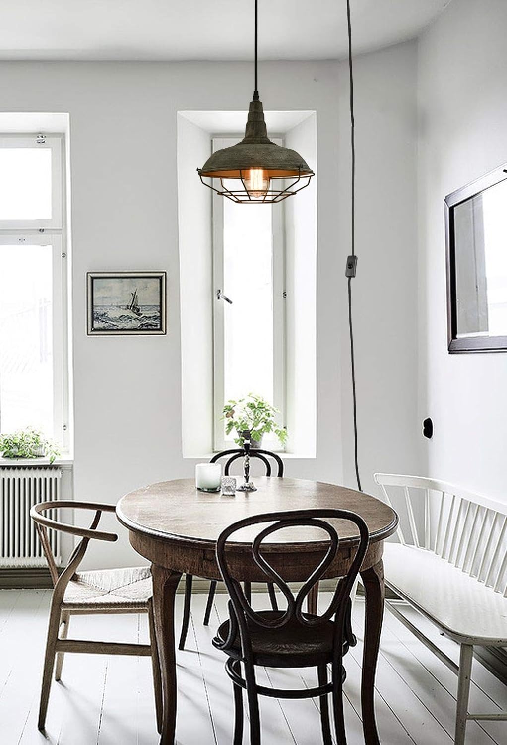 DANSEER Farmhouse Plug in Pendant Light with 16 Feet Hanging Cord Hanging Lighting Fixture