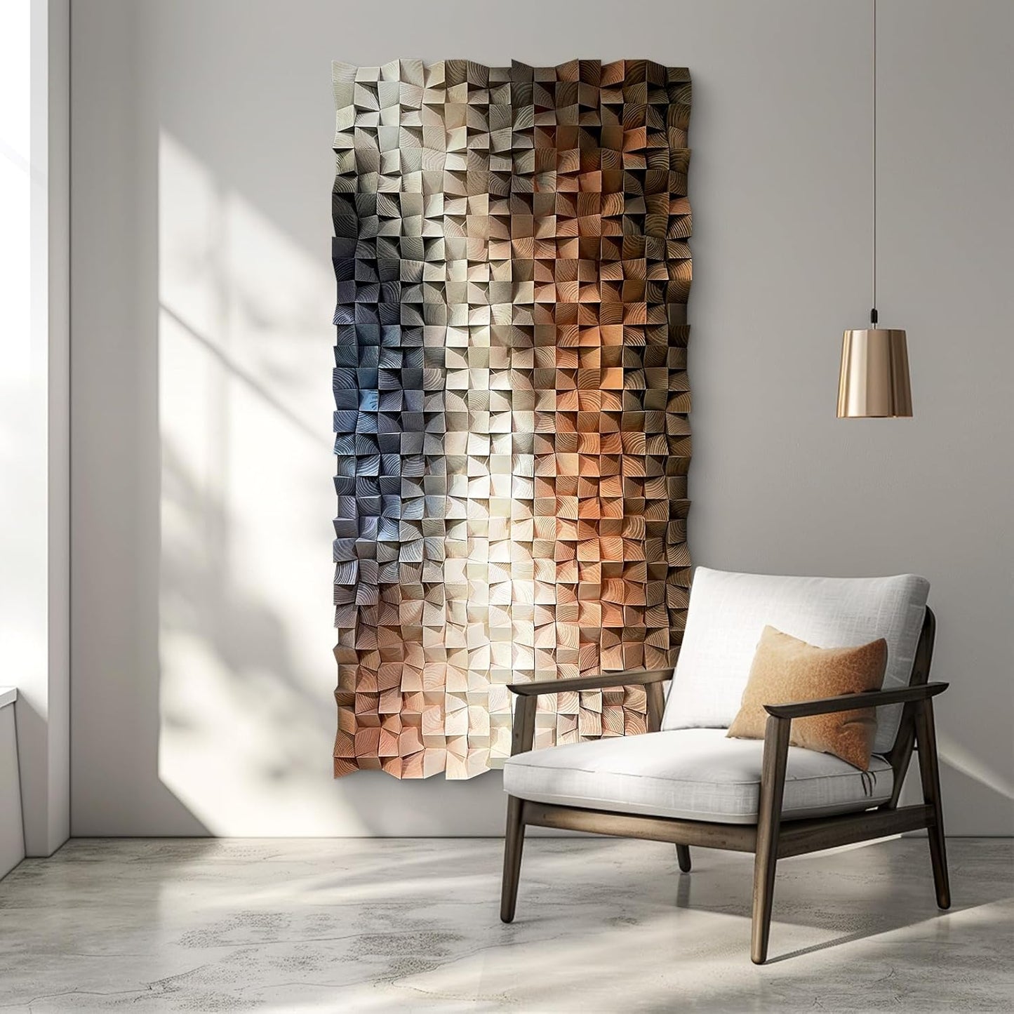 LIUZEYUE - 3D Wood Wall Art Decor Hand Crafted Wooden Blocks | Geometric Sculpture Art Modern Home Office Wall Art Easy Installation 23.6"x47.2"