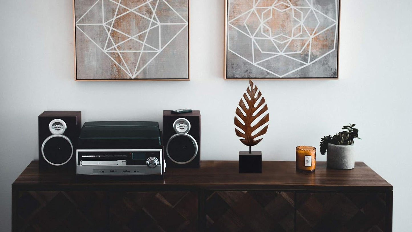 Decozen Wooden Leaf Sculpture - Hand‑Carved Solid Wood Coffee Table Decor and Western Decor Accent for Living Room, Mantel, Bookshelf Centerpiece