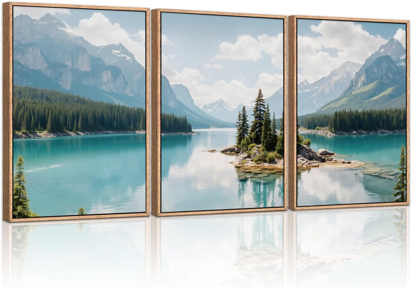 HLNIUC Large Mountain Lake Framed Canvas Wall Art Set,Beautiful Nature Landscape Wall Decor,Lake Forest and Mountain Scenery Art Print,Modern Scenic Wall Painting for Living Room,Bedroom - 16”x24”x3