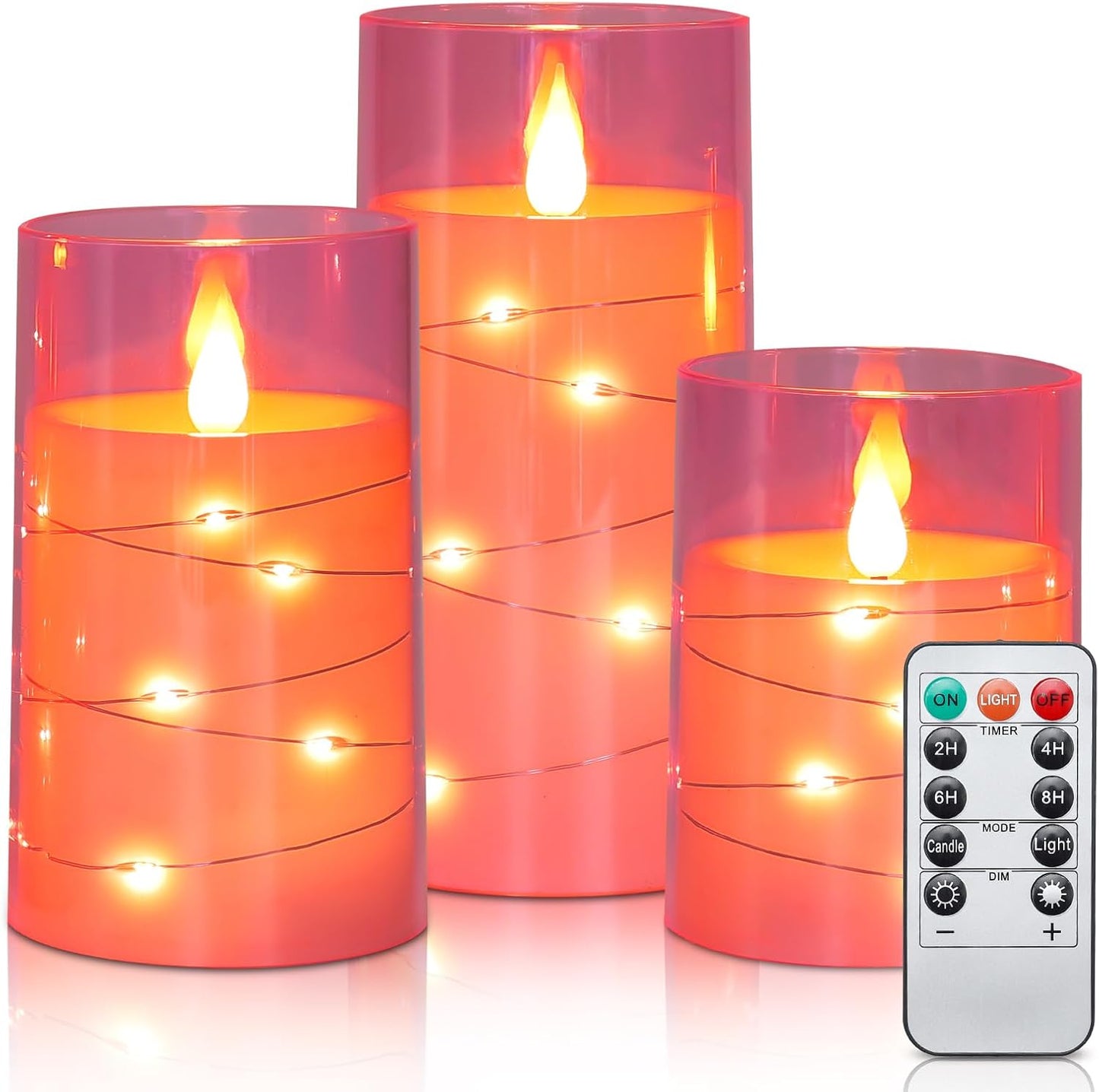 Aignis Flickering Flameless Candles Battery Operated Candles LED Candles with Remote Timer for Home/Wedding/Birthday/Holiday Decor, Cherry Blossom Pink 3D Flame Set of 3 (D3 xH4 5" 6")