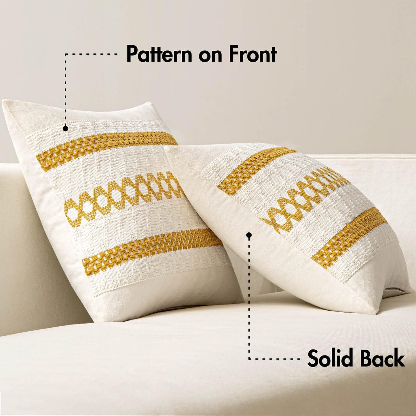 MIULEE Set of 2 Mustard Yellow Boho Decorative Pillow Covers 20x20 Inch Farmhouse Rustic Couch Throw Pillows Modern Spring Cotton Cushion Covers Retro Cute Macrame Woven Home Decor for Bed Sofa Chair