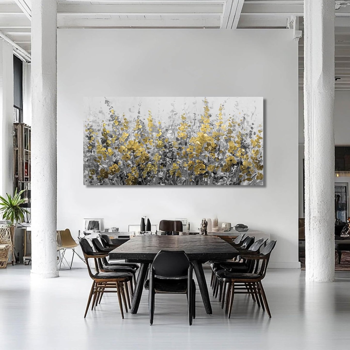 MLART99 Black and Gold Wall Art Plant Prints Pictures 29"x58" Floral Posters Botanical Home Decor Bedroom Wall Decor Above Couch