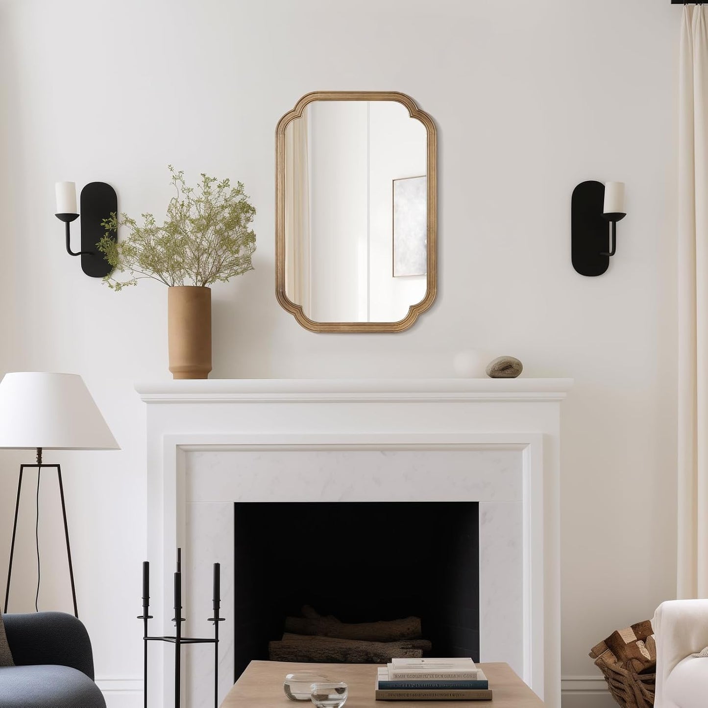 WallBeyond 20" x 30" Rounded Corner Arch Wall Mirror with Wood Frame for Entryway, Living Room or Bedroom Home Decor - Light Woodgrain, Honey-Colored