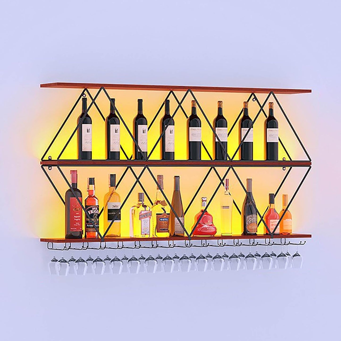 47in Wine Rack Wall Mount with Glass Holder, 3-Tier Floating Wine Rack, Multi-Function Bar Wine Bottle Display Rack for Commercial Restaurants, Tea Rooms, Bars, Wine Cellars (black, 47.24in/120cm)
