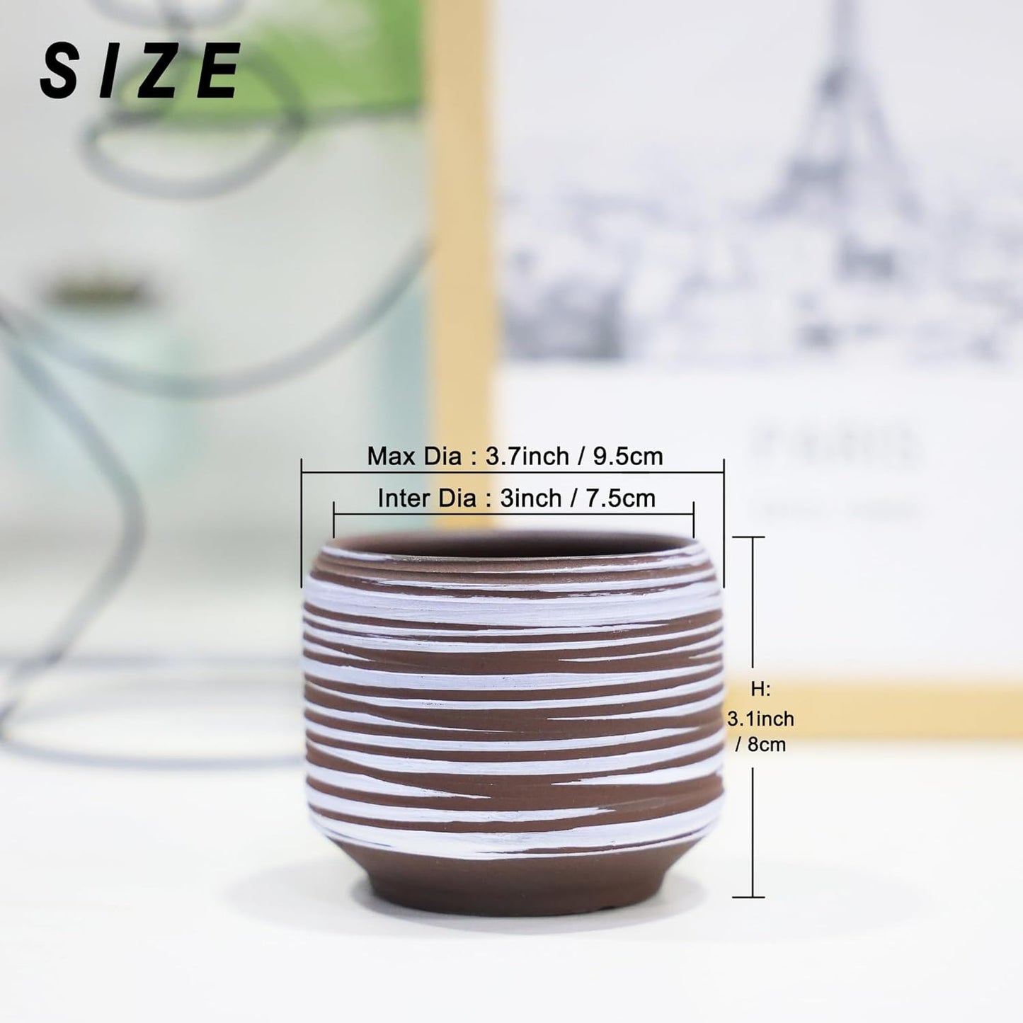 Mini Succulent Planter Set – 3.7 Inch Ceramic Pots with Drainage for Indoor Plants, Small Decorative Flower Pots for Cactus and House Plants, Set of 4